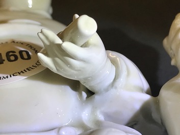 Een Chinese Dehua blanc de Chine groep met Wenchang Wang en Guixing, Kangxi