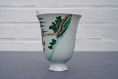 A fine Chinese famille verte bell-shaped wine cup, Kangxi