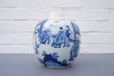 Un pot &agrave; gingembre en porcelaine de Chine bleu et blanc, marque de Jiajing, Kangxi