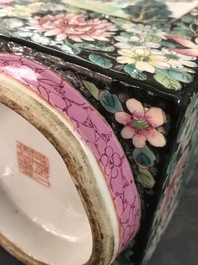 A Chinese famille rose millefleurs 'cong' vase, Qianlong mark, Republic, 20th C.