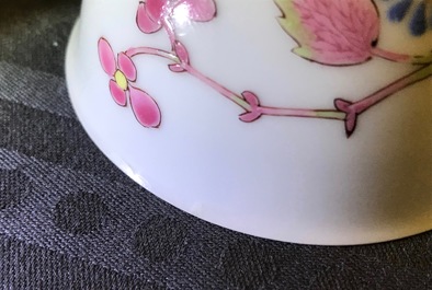 A fine Chinese famille rose cup and saucer with floral design, Yongzheng