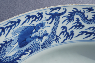 A massive Chinese blue and white 'dragon' dish, Kangxi