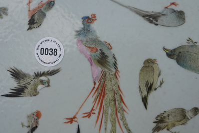 A round Chinese famille rose 'birds' plaque, 19th C.
