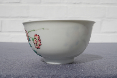 A fine Chinese famille rose cup and saucer with floral design, Yongzheng