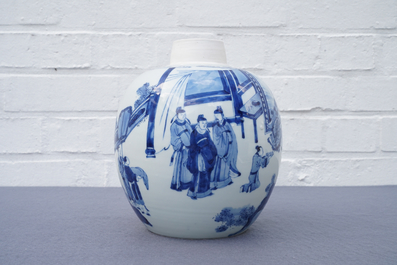 Un pot &agrave; gingembre en porcelaine de Chine bleu et blanc, marque de Jiajing, Kangxi