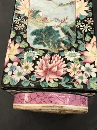 A Chinese famille rose millefleurs 'cong' vase, Qianlong mark, Republic, 20th C.