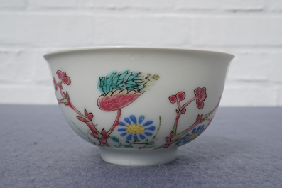 A fine Chinese famille rose cup and saucer with floral design, Yongzheng