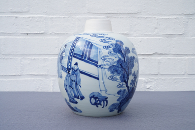 Un pot &agrave; gingembre en porcelaine de Chine bleu et blanc, marque de Jiajing, Kangxi