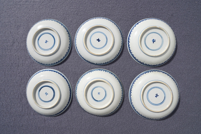 Twelve Chinese blue and white cups and saucers, 19th C.