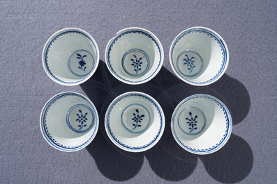 Twelve Chinese blue and white cups and saucers, 19th C.