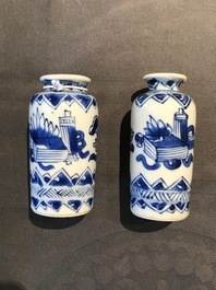 Zes paar Chinese blauw-witte miniatuur vaasjes, Kangxi