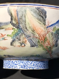 Un bol en &eacute;maux de Canton &agrave; d&eacute;cor d'un paysage, Yongzheng