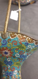 A Chinese cloisonn&eacute; rouleau vase and four jardini&egrave;res, 19/20th C.