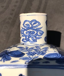 A pair of square Chinese blue and white 'immortals' tea caddies, Wanli