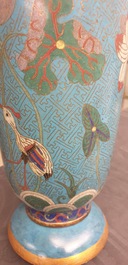 A Chinese cloisonn&eacute; rouleau vase and four jardini&egrave;res, 19/20th C.