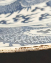A massive Chinese blue and white 'dragon' dish, Kangxi