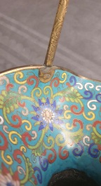 A Chinese cloisonn&eacute; rouleau vase and four jardini&egrave;res, 19/20th C.