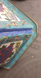 A Chinese cloisonn&eacute; rouleau vase and four jardini&egrave;res, 19/20th C.