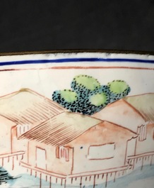 Un bol en &eacute;maux de Canton &agrave; d&eacute;cor d'un paysage, Yongzheng