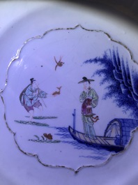 Vier Chinese famille rose koppen, drie schotels en een bord, Qianlong