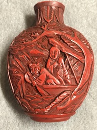 Four Chinese cinnabar lacquer snuff bottles, 19/20th C.
