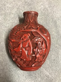 Four Chinese cinnabar lacquer snuff bottles, 19/20th C.