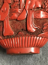 Four Chinese cinnabar lacquer snuff bottles, 19/20th C.