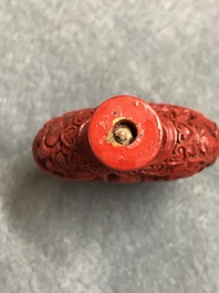 Four Chinese cinnabar lacquer snuff bottles, 19/20th C.