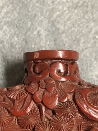 Four Chinese cinnabar lacquer snuff bottles, 19/20th C.