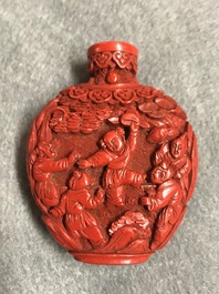 Four Chinese cinnabar lacquer snuff bottles, 19/20th C.