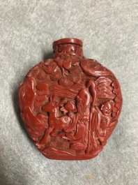 Four Chinese cinnabar lacquer snuff bottles, 19/20th C.