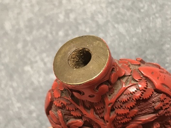 Four Chinese cinnabar lacquer snuff bottles, 19/20th C.