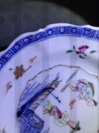 Vier Chinese famille rose koppen, drie schotels en een bord, Qianlong