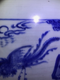 Een Chinese blauw-witte dekselvaas met figuren in cartouches, Transitie periode
