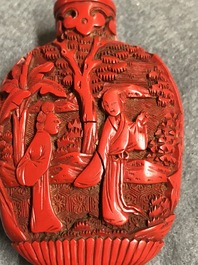 Four Chinese cinnabar lacquer snuff bottles, 19/20th C.