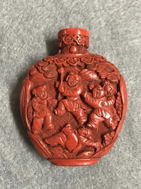 Four Chinese cinnabar lacquer snuff bottles, 19/20th C.