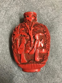 Four Chinese cinnabar lacquer snuff bottles, 19/20th C.