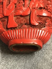 Four Chinese cinnabar lacquer snuff bottles, 19/20th C.