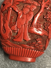 Four Chinese cinnabar lacquer snuff bottles, 19/20th C.