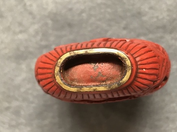 Four Chinese cinnabar lacquer snuff bottles, 19/20th C.