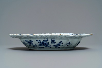 A large Dutch Delft blue and white oval lobed salad bowl, 18th C.