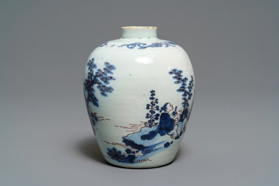 A fine Dutch Delft blue, white and manganese chinoiserie 'elephant' vase, 2nd half 17th C.