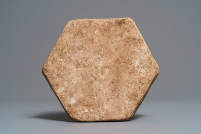 A hexagonal Lajvardina-glazed turquoise-ground tile, Kashan, Iran, 13th C.