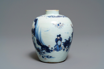 A fine Dutch Delft blue, white and manganese chinoiserie 'elephant' vase, 2nd half 17th C.