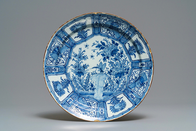 Two Dutch Delft blue and white chinoiserie dishes, 17/18th C.