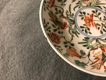 Neuf tasses et soucoupes en porcelaine de Chine famille verte, Kangxi