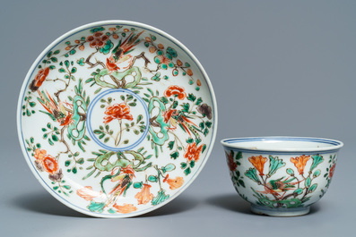 Neuf tasses et soucoupes en porcelaine de Chine famille verte, Kangxi