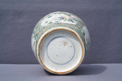 A Chinese famille verte vase with landscape medallions, Kangxi