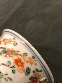 Neuf tasses et soucoupes en porcelaine de Chine famille verte, Kangxi