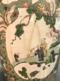 A Chinese famille verte vase with landscape medallions, Kangxi